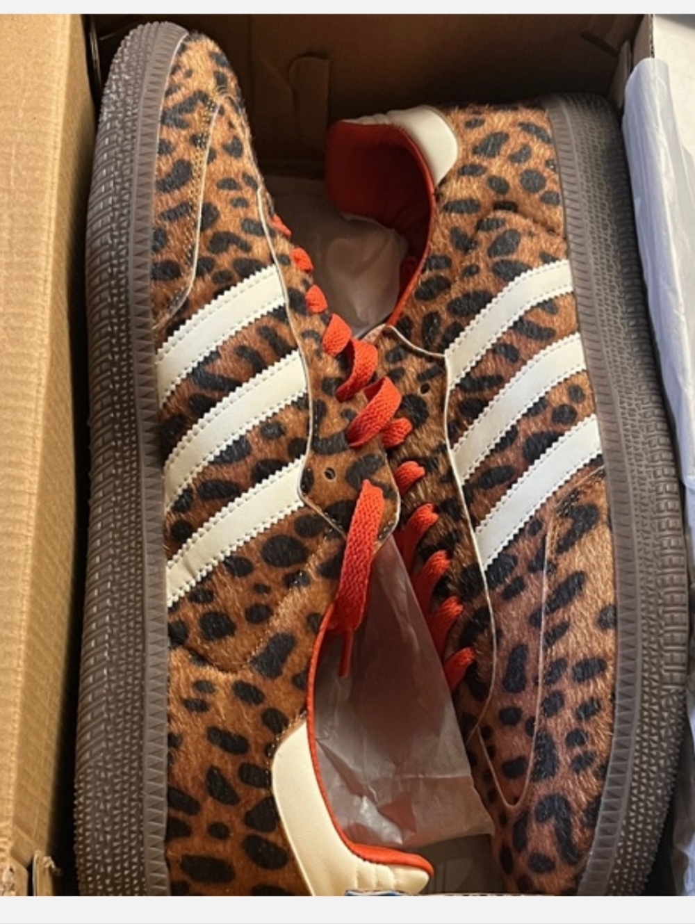 Adidas Leopard Print Samba Sneakers with Orange Laces
